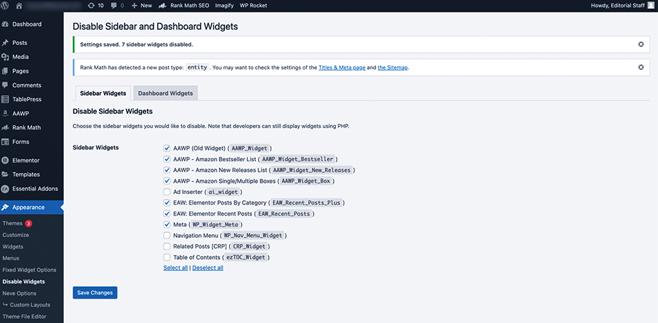 WordPress Dashboard - Appearance