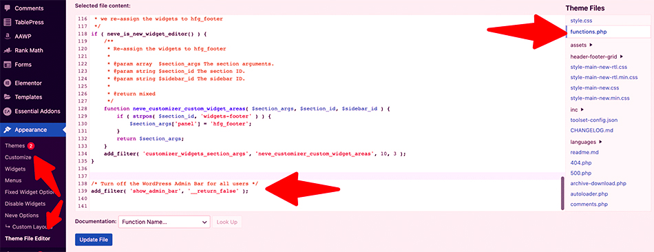 WordPress Admin Bar Disable