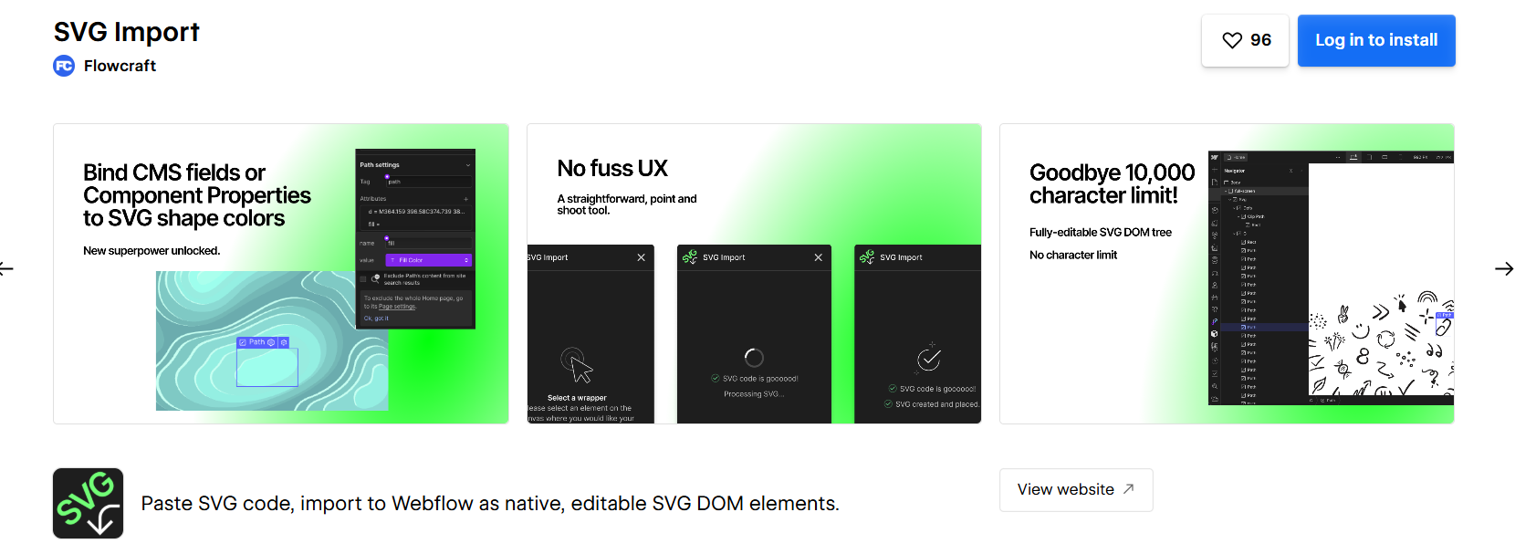 SVG Import App on Webflow App store