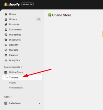 Shopify admin dashboard - themes