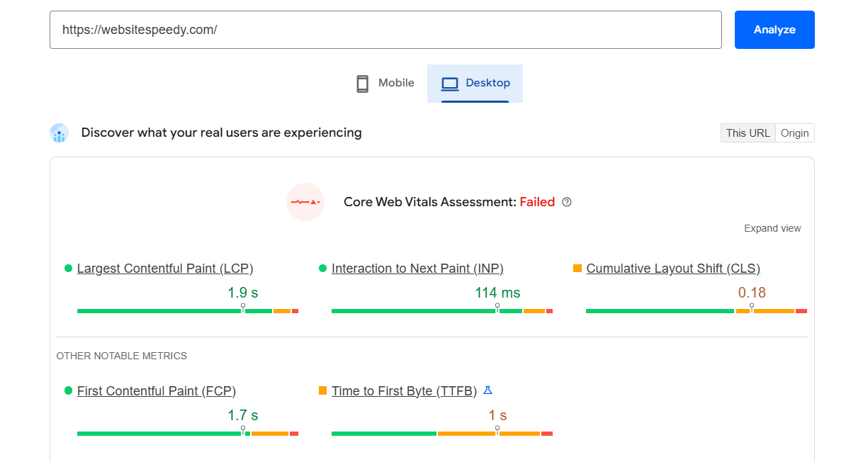Website Speedy Desktop Core Web Vitals